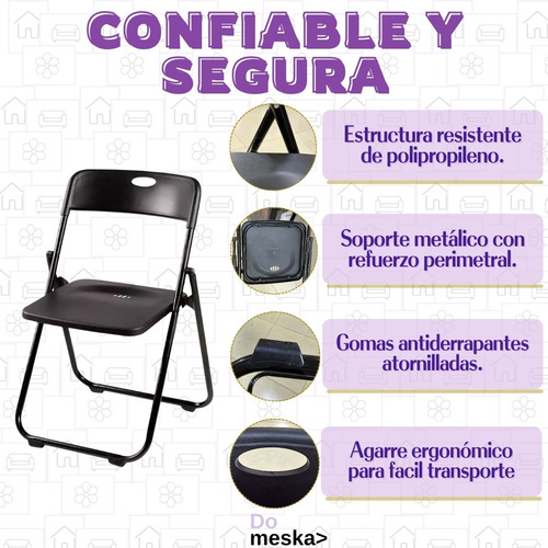 Silla Plegable Plástico Reforzada Uso Rudo 12 Pz Inmatmex Negro