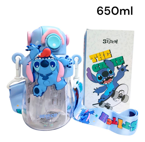 Botella Stitch Agua 650 Ml Deportiva Colegio Jardin C/correa Stitch Azul