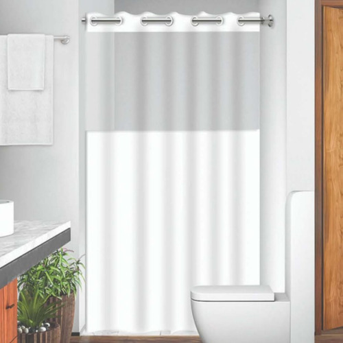Cortina Em Pvc Para Box Antimofo Com Ilhós 1,38x1,98 Branca Cor Branco COM VISOR INCOLOR