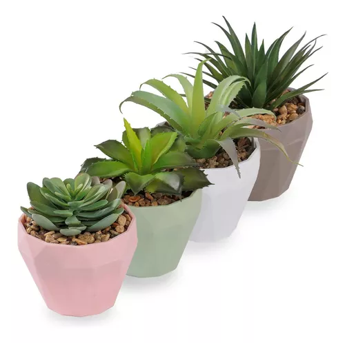 Macetas Decorativas Interior Planta Artificial Set 4pz Hogar