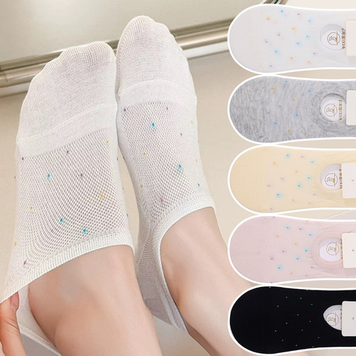 5 Pares De Calcetines De Algodón Para Mujer Con Lunares De C
