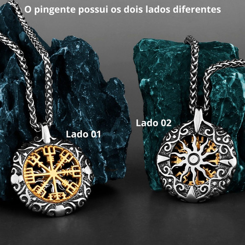 Imagem 3 de 5 de Colar Masculino Com Pingente Runa Viking
