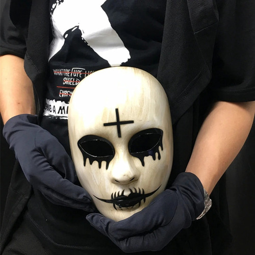 Espeluznante máscara integral de carnaval con forma de ángel, ojos negros, cruz, color blanco