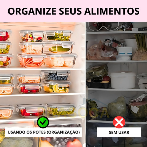 Kit Jogo 4 Potes Vidro Alimentos Microondas Freezer Comida
