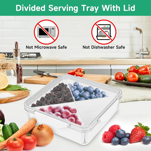 Square Divided Serving Tray With Lid - White Veggie Tray Wit