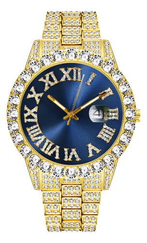 Oro Con Azul - Reloj Cubano De Lujo Con Diamantes De Imitaci