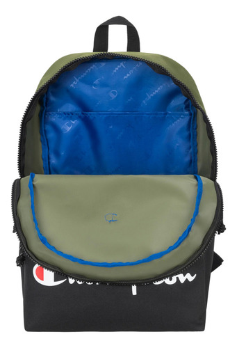 Mochila Champion Forever Champ The Manuscript 45x29x16cm 22l 100% Poliéster Color Negro/verde Oliva Diseño De La Tela Estampado