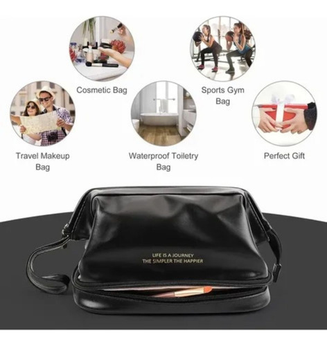 Neceser Cosmetiquera De Viaje Impermeable Doble Capa Negro Lisa
