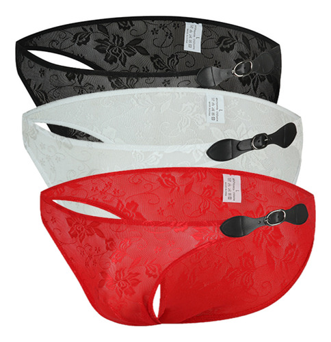 3 Bikinis Para Hombre Corte Cachetero De Encaje Semi Traspar