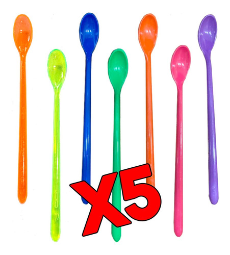 Cuchara Larga Set X5 Cocina Bebidas Traslucida Colores Cuota