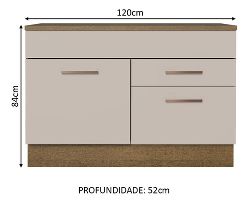 Balcão Pia Cozinha 1 Porta 2 Gav Com Tampo Rcr Agata Madesa Cor Rustic/Crema