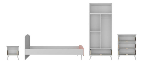 Quarto Infantil Completo para Colchão 188x78cm Doçura Multimóveis MP4329 Branco/cinza/rosa