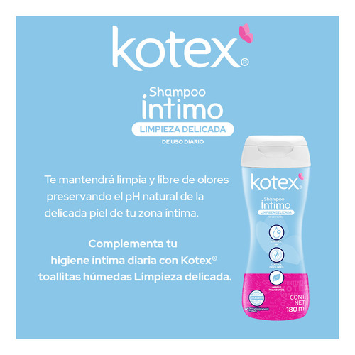 Shampoo Íntimo Kotex Limpieza Delicada 180 Ml