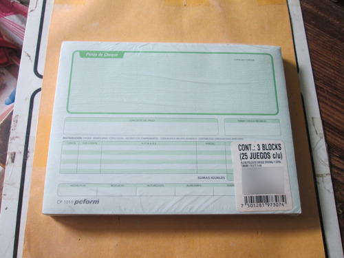 Póliza De Cheque Origina Y Copia Pcformi 75 Juegos 16x21.5cm (Usado)