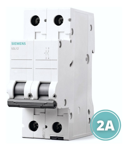 Disjuntor 5sl12027mb Bipolar 2p Curva C 2a Siemens