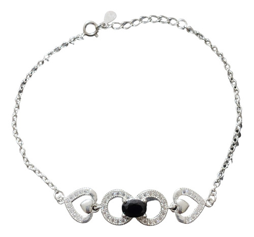 Pulsera Mujer Corazones Circones Blancos Negro Plata 925 + C