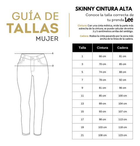 Pantalon Jeans Skinny Cintura Alta Lee Mujer T42