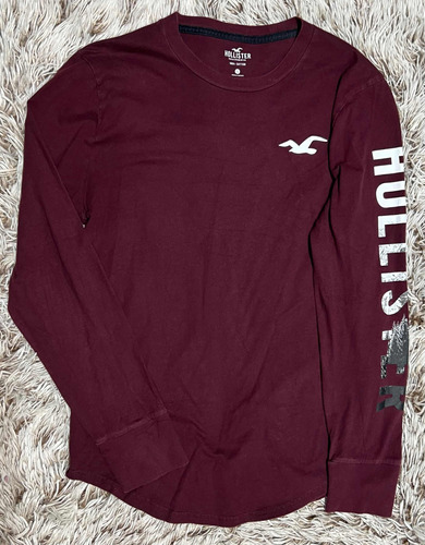 Playera Hollister Manga Larga Roja Para Hombre Talla S