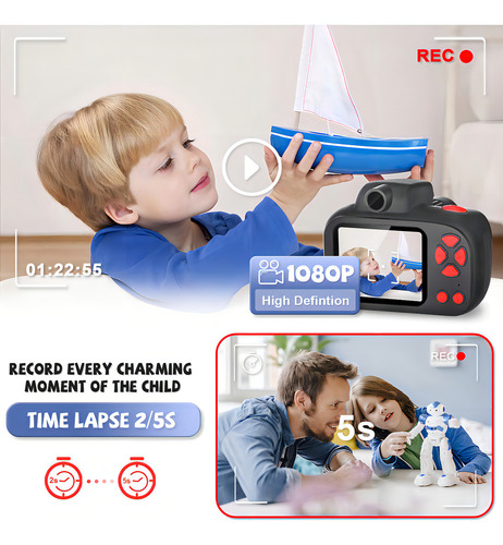 Temodu Cámara Para Niños, S De Cumpleaños De Navidad Para Niñas Y Niños De 3 A 12 Años, Cámara De Video Digital Hd, Juguetes Para Niñas Con Tarjeta Sd De 32 Gb, Color Negro