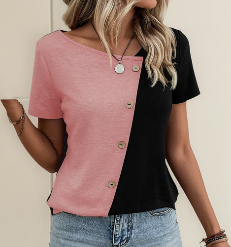 C14, Camiseta De Mujer Con Botones, Decoración, Bloques De