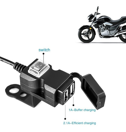 Imagen 6 de 10 de Cargador Usb Para Motos 2 Puertos Usb 2.1 Amp + 1 Amp