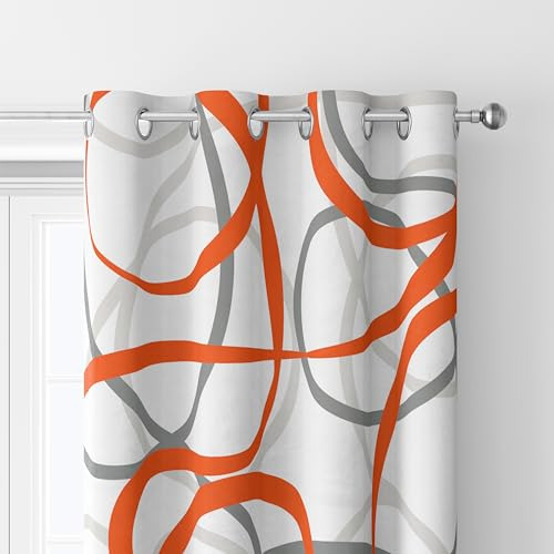 Cortinas Geométricas En Naranja, Gris Y Blanco 2 Paneles Con
