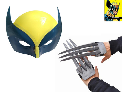 Kit Fantasia Wolverine Logan X-men 1 Máscara + 2garra Festa Cor Azul E Amarelo