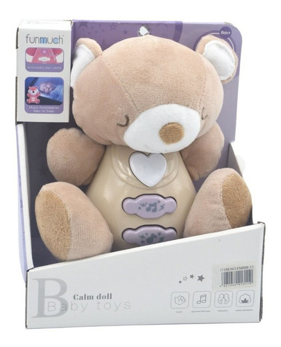 Peluche Oso Cafe Música Y Luz 22 Cm, Estimulación Temprana