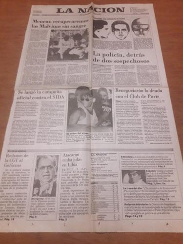 Tapa Diario Nación 3 4 1992 Malvinas Moria Atentado Embajada