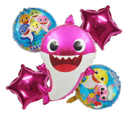 Globos Baby Shark × 5 Cotillón Cumpleaños 