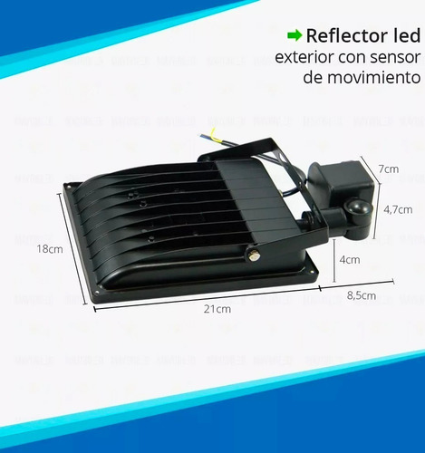 Imagen 3 de 9 de Reflector Led Sensor Movimiento Exterior 30w Luz Fria 220v