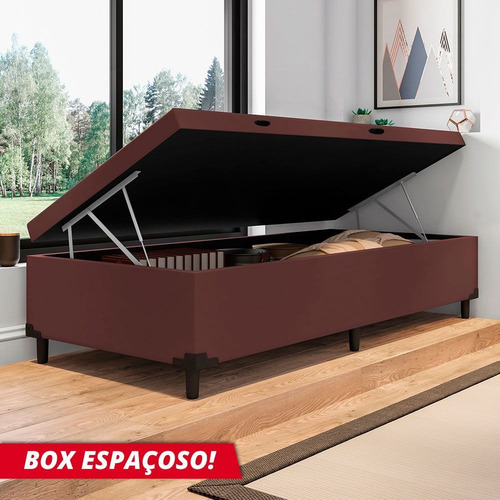 Cama Box Com Baú Solteiro Prince Suede Marrom