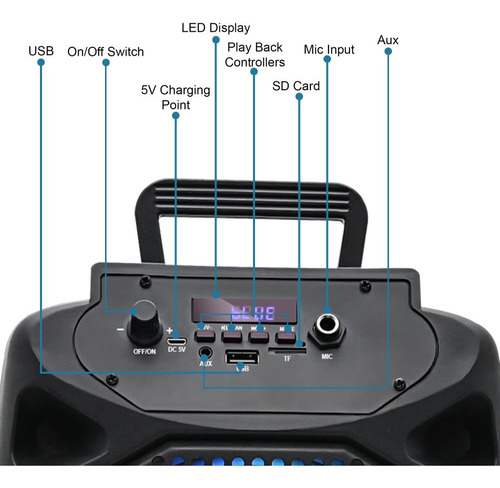 Technical Pro - Altavoz Bluetooth Recargable De 1000 W, Doble Altavoz Led Colorido De 8 Pulgadas, Tws, Modo Usb, Tarjeta Sd, Radio Fm, Entrada De Micrófono Para Karaoke Perfecto Sobre La Marcha