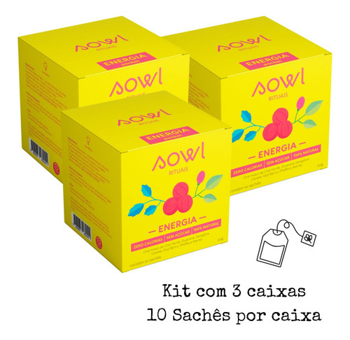 Chá Sowl Misto, Composto Em Sachê Chá Verde, Guaraná, Gengibre, Canela, Goji Berry, Pfaffia E Menta 60 G 30 U Pacote X 3