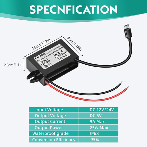 Convertidor Reductor Klnuoxj Dc 12 V/24 V A 5 V Usb C 5a 25