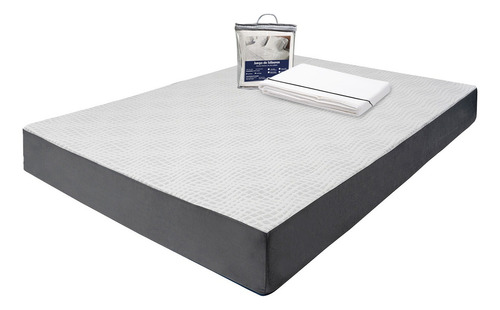Colchón Queen Size En Caja 20 Cm Altura + Juego De Sábanas Blanco Con Gris