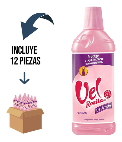 12 Pz Vel Rosita Delicada Detergente Liquido Botella 450 ml