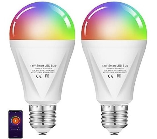 2 Bombillas De Luz Led Wifi Inteligente, 13w, 220v Rgbw