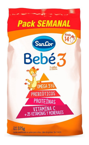 Leche infantil en polvo Sancor Bebé 3 375g