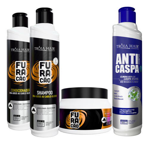 Kit Furacão 300ml + Shampoo Anticaspa 300ml Combate A Caspa