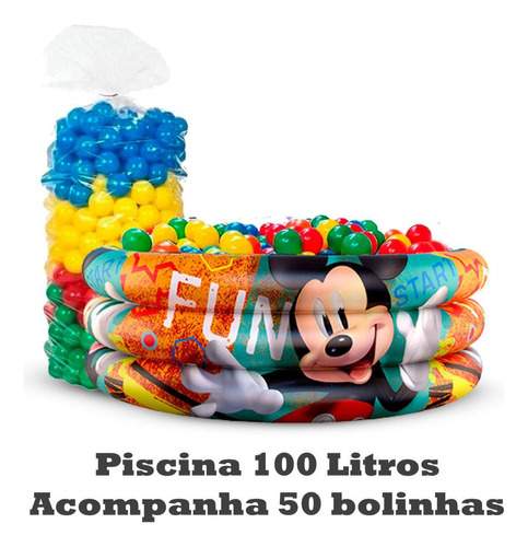 Piscina Infantil Inflável Mickey 100 Litros + 50 Bolinhas