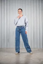 Comprar Jeans Wide Leg Cargo Azul Marca Cenitho Talles Del 36 A 46