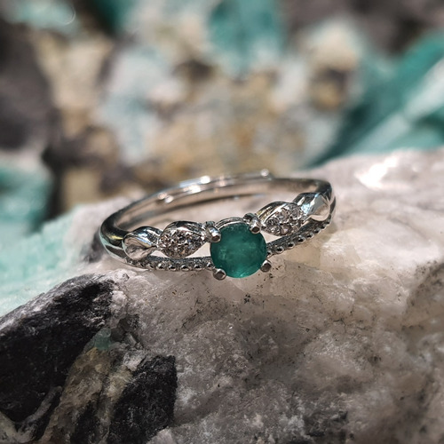 Anillo Compromiso Plata 925 Con Esmeralda Colombiana