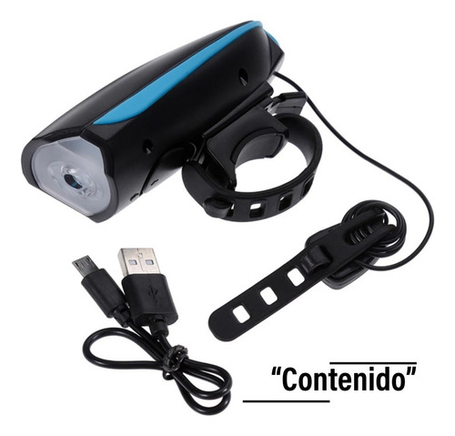 Luz Bicicleta Lampara Delantera Frontal Con Claxon Timbre Eléctrico Ciclismo Recargable Usb