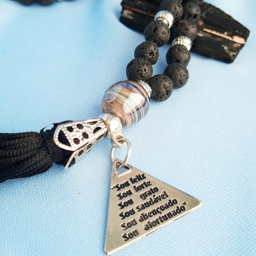 Japamala 108 Contas Pedra Natural Lava Vulcânica Meditação Cor Preto