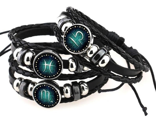 Pulsera De Signo Del Zodiaco Brazalete Cuero Sintético 