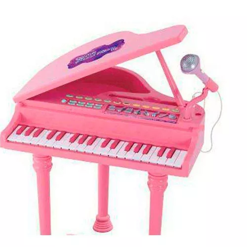 Piano Infantil Musical Microfone E Banquinho Função Gravação Cor Rosa Pilha