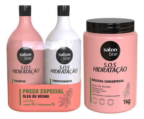 Kit Turbinada Shampoo Condicionador E Mascara Oleo De Rícino