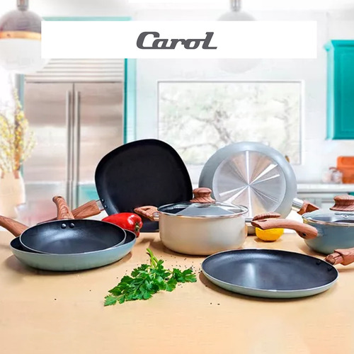 Bateria De Cocina Completa De 3 Piezas Antiadherente Color Azulino