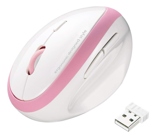 Mouse Ergonomico Vertical Blanco Rosa Inalambrico 6 Botones